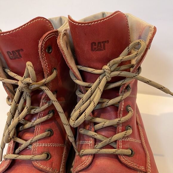 Caterpillar Red Lace Up Leather Boots Size38 US Size 8 - Picture 3 of 7